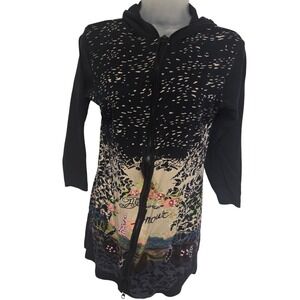 Y2K Vinrage 90s LAZY S‎ Zip Up Hoodie Paris Eiffel Tower Floral  Women's Size S